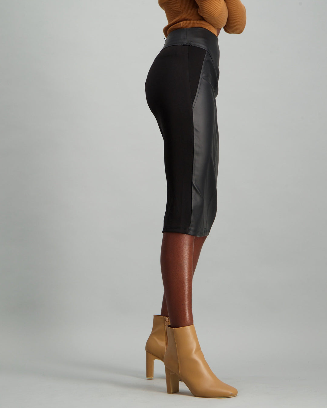 Ladies PU Scuba Pencil Skirt - Black