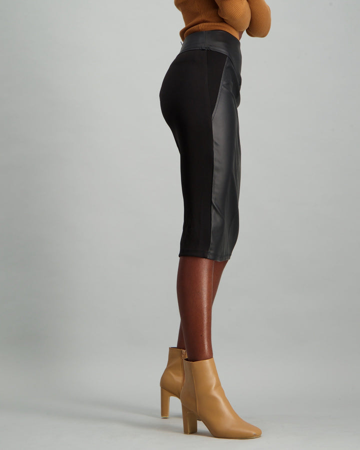 Ladies PU Scuba Pencil Skirt - Black