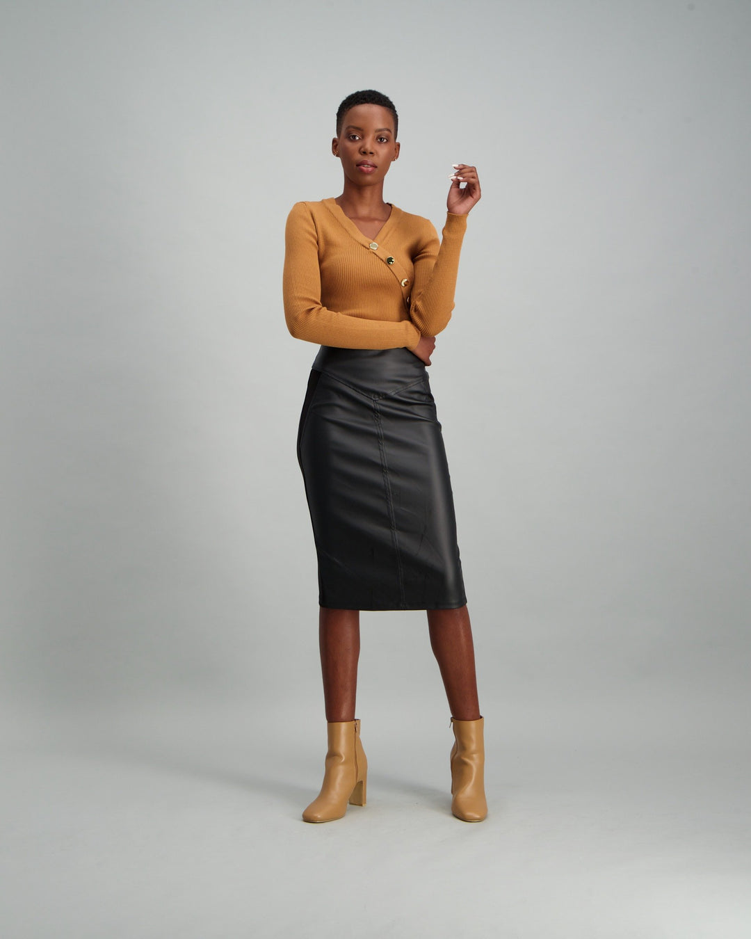 Ladies PU Scuba Pencil Skirt - Black