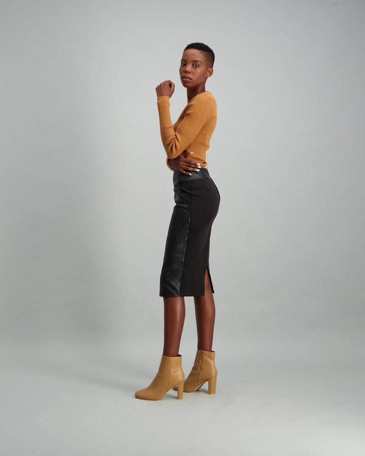 Ladies PU Scuba Pencil Skirt - Black