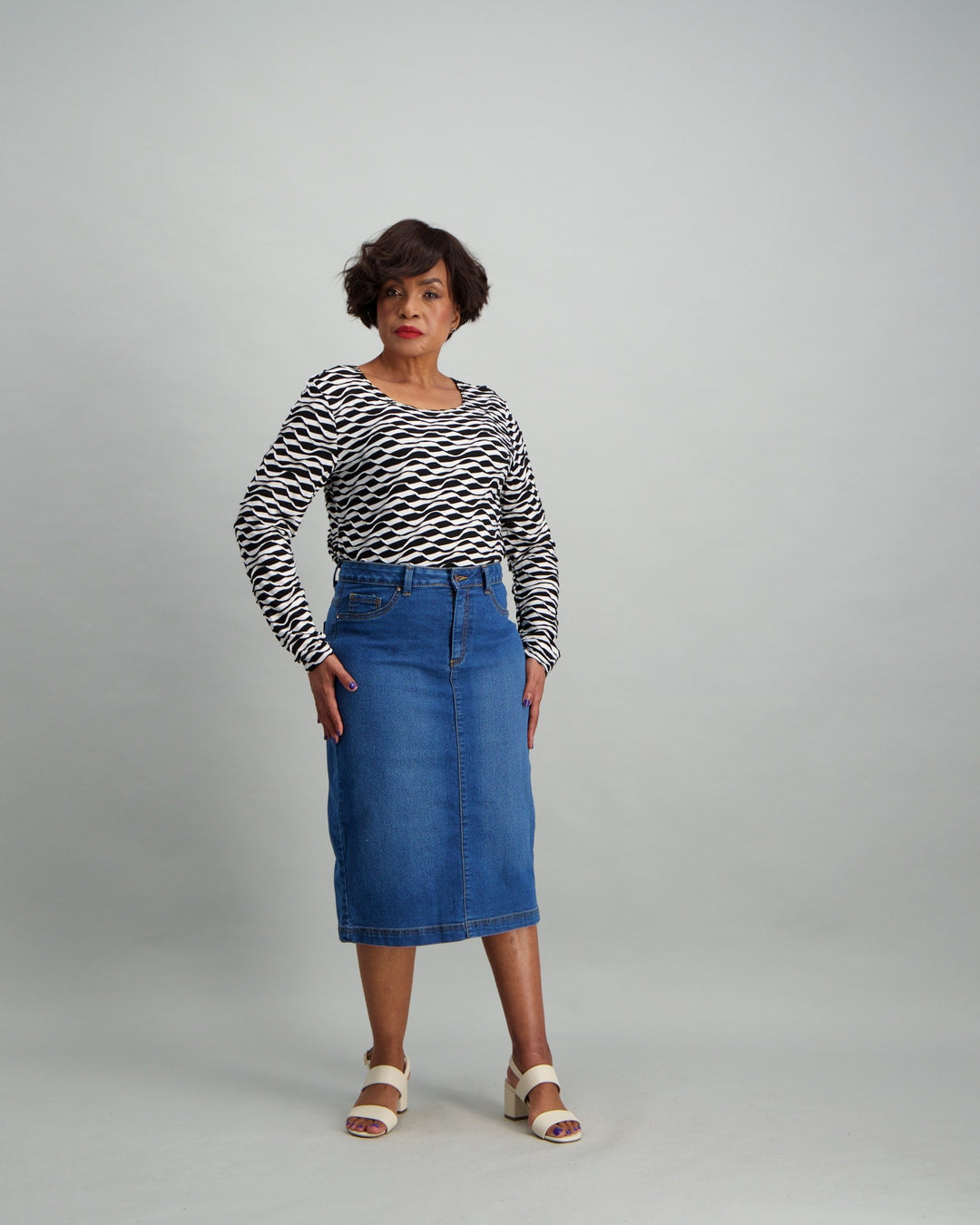 Ladies Mid Wash Denim Skirt