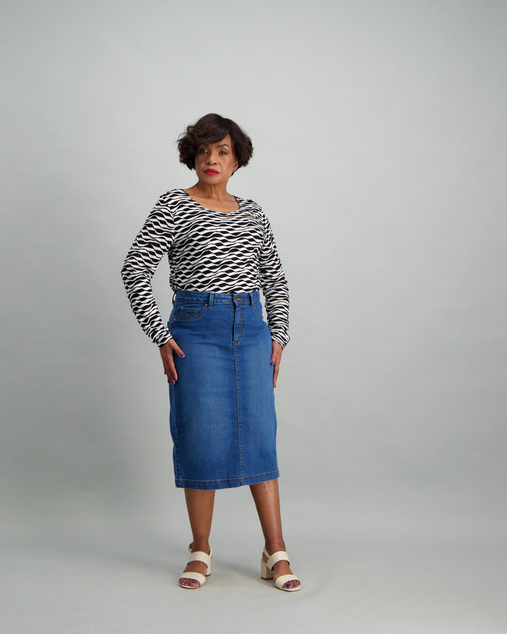 Ladies Mid Wash Denim Skirt