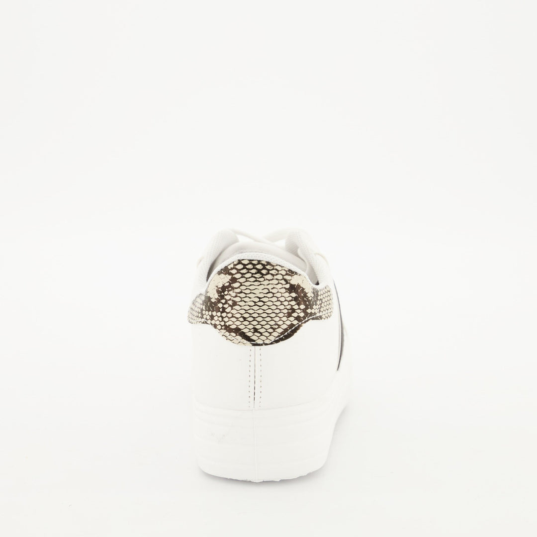 Ladies Platform Lace-Up Sneaker - White/Snake Skin