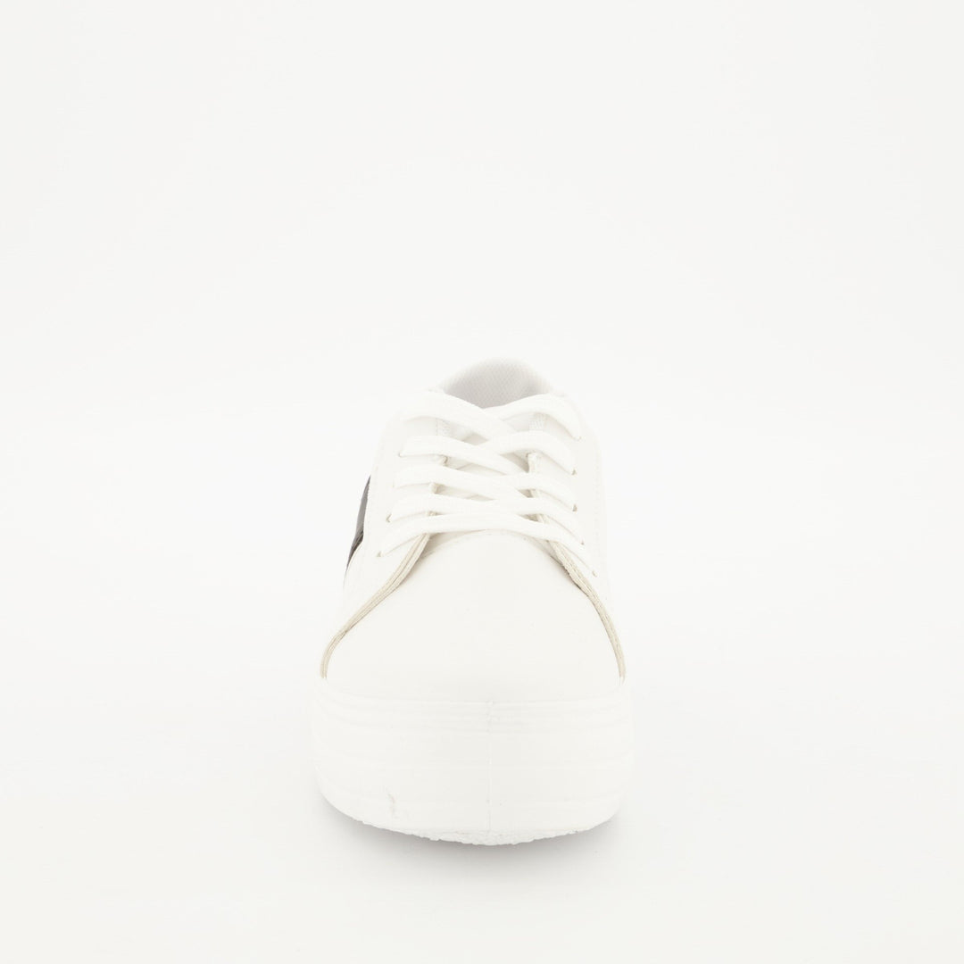Ladies Platform Lace-Up Sneaker - White/Snake Skin