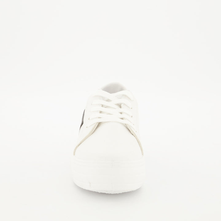 Ladies Platform Lace-Up Sneaker - White/Snake Skin