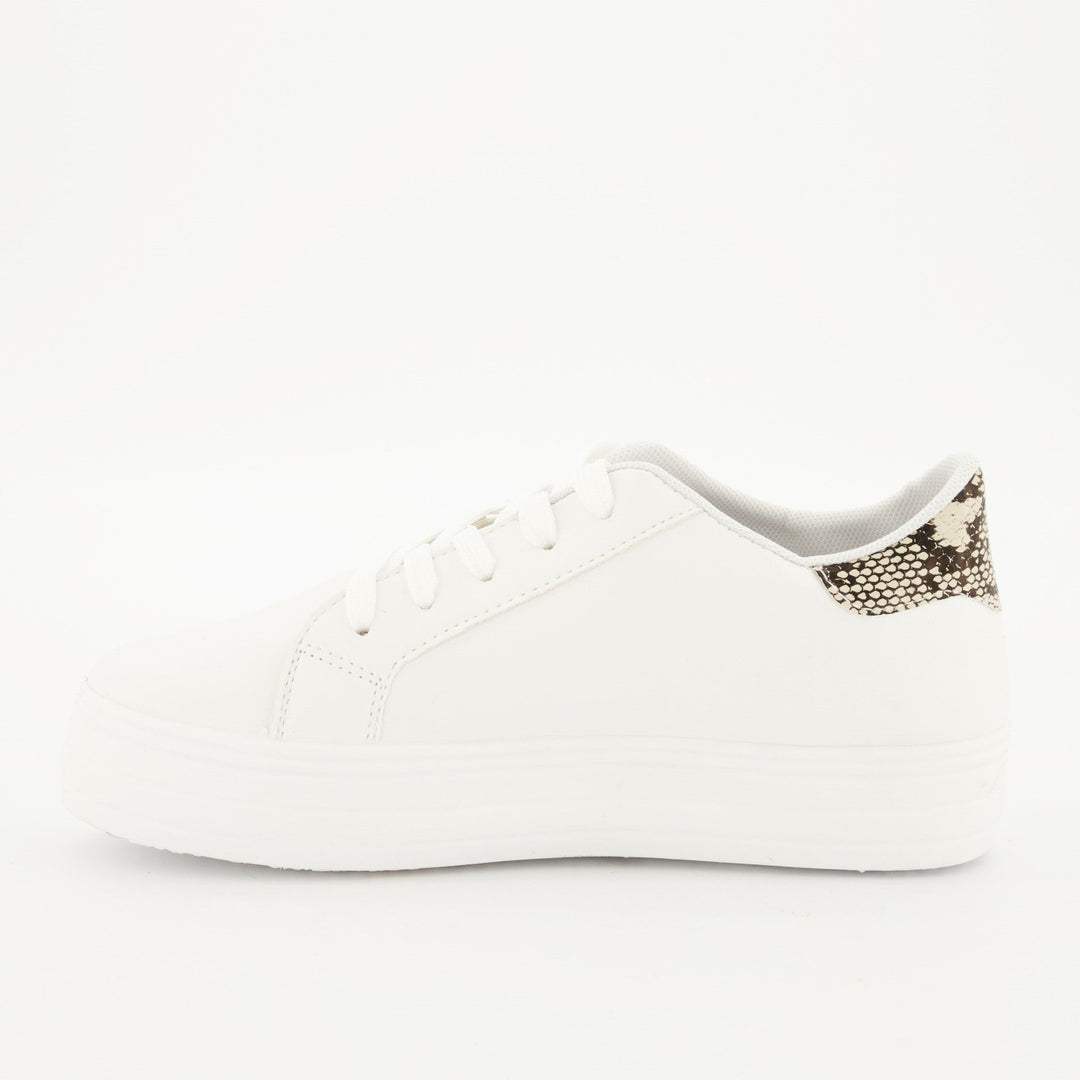 Ladies Platform Lace-Up Sneaker - White/Snake Skin