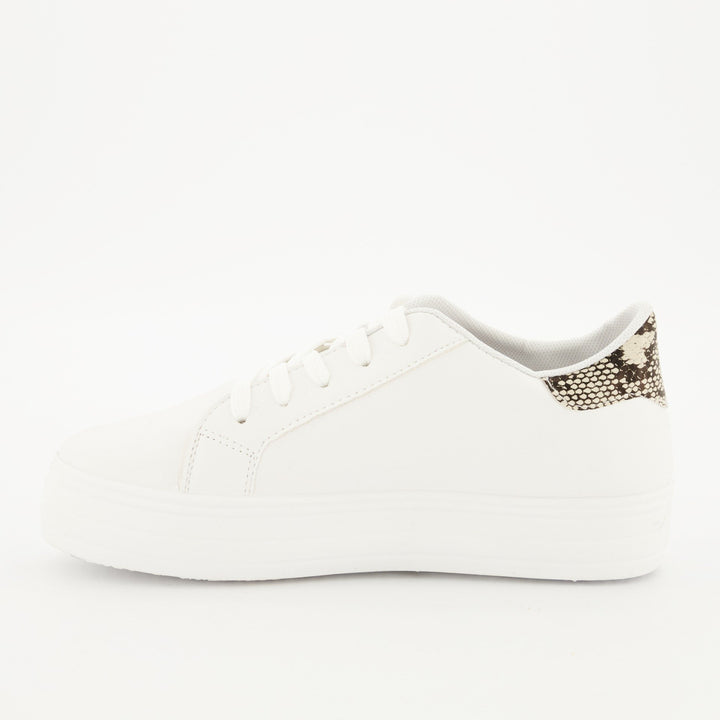 Ladies Platform Lace-Up Sneaker - White/Snake Skin