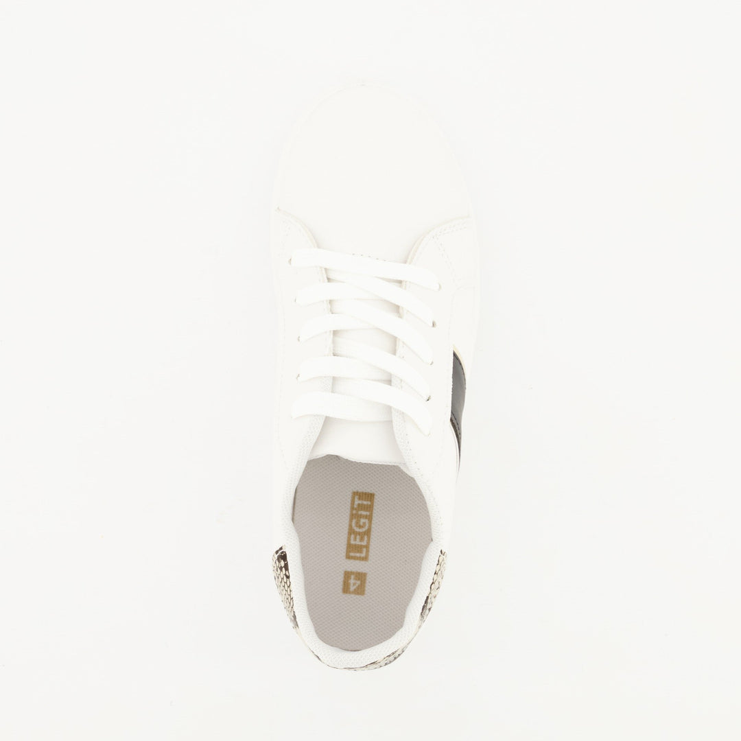 Ladies Platform Lace-Up Sneaker - White/Snake Skin