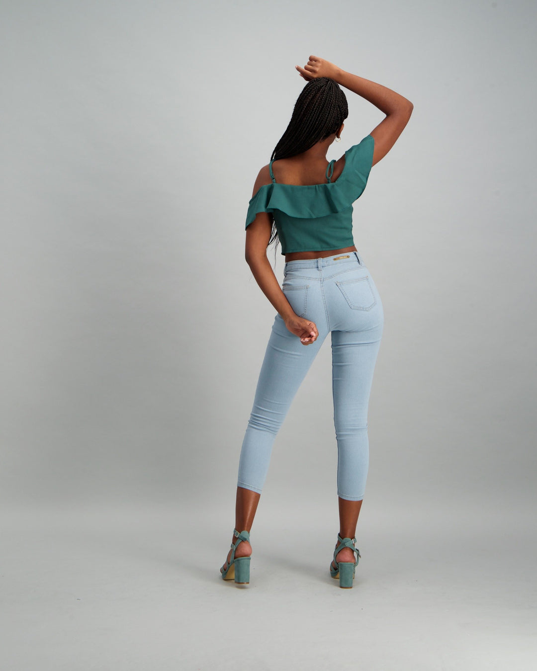 Ladies Buttoned Frill Detail Sleeve Top - Sage