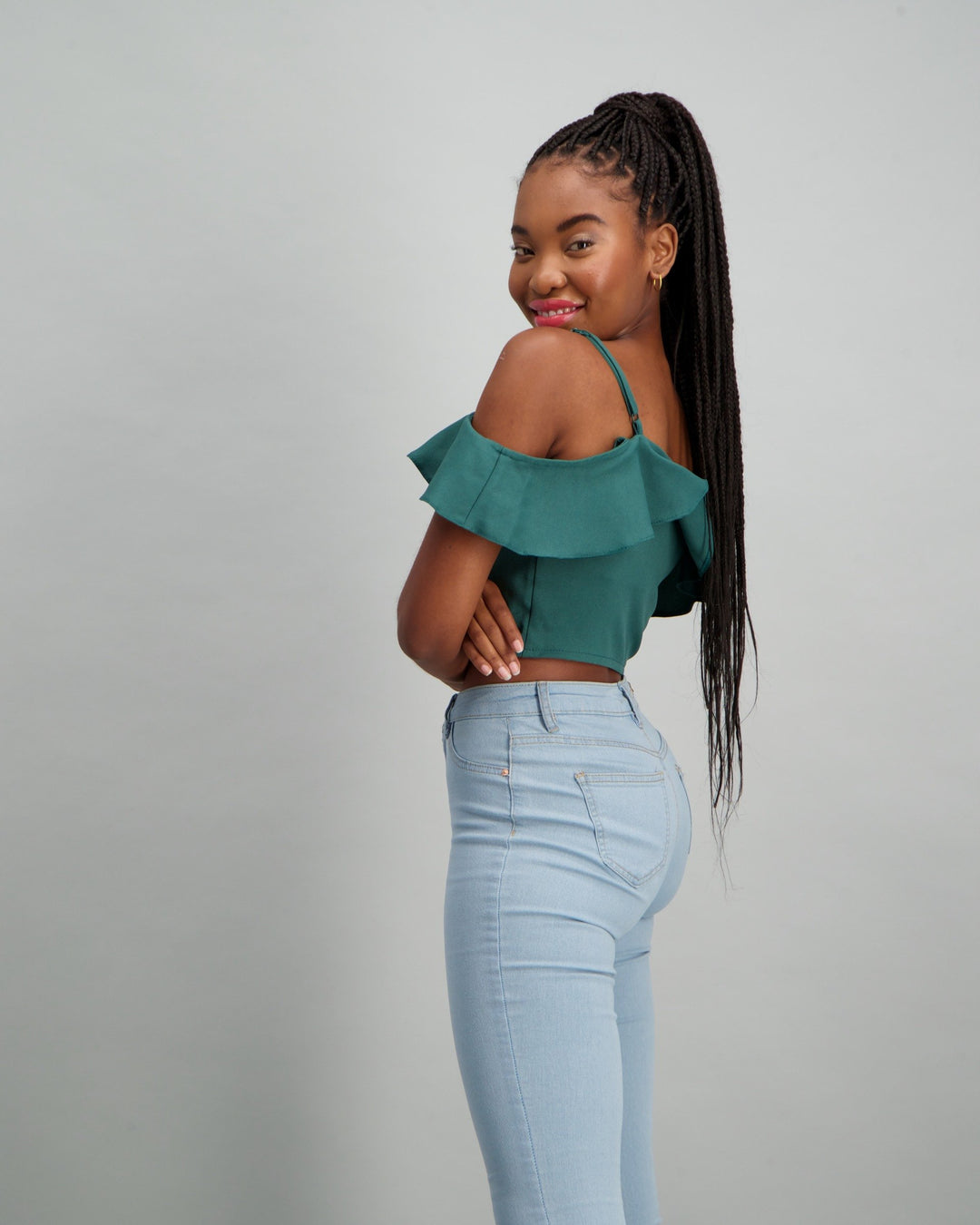 Ladies Buttoned Frill Detail Sleeve Top - Sage