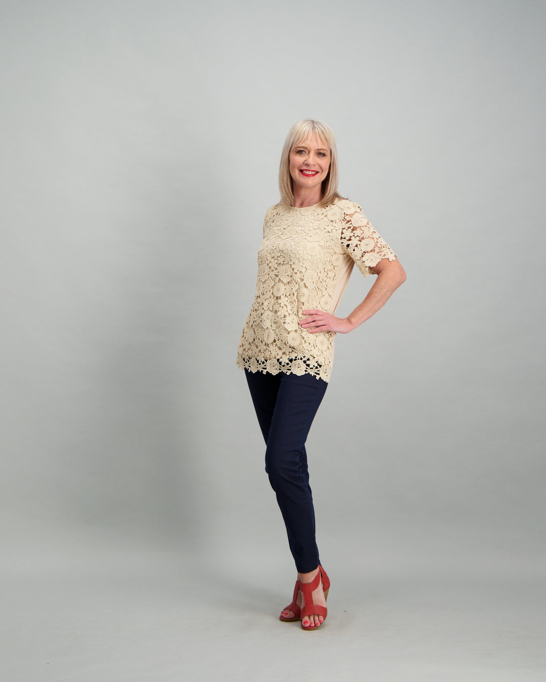 Ladies Lace Top - Stone