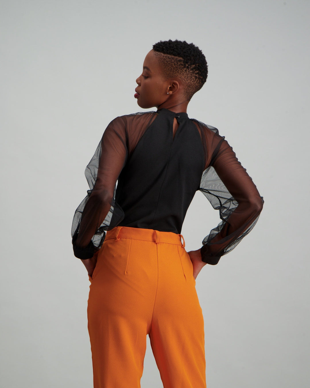 Ladies Long Puff Sleeve Bodysuit - Black