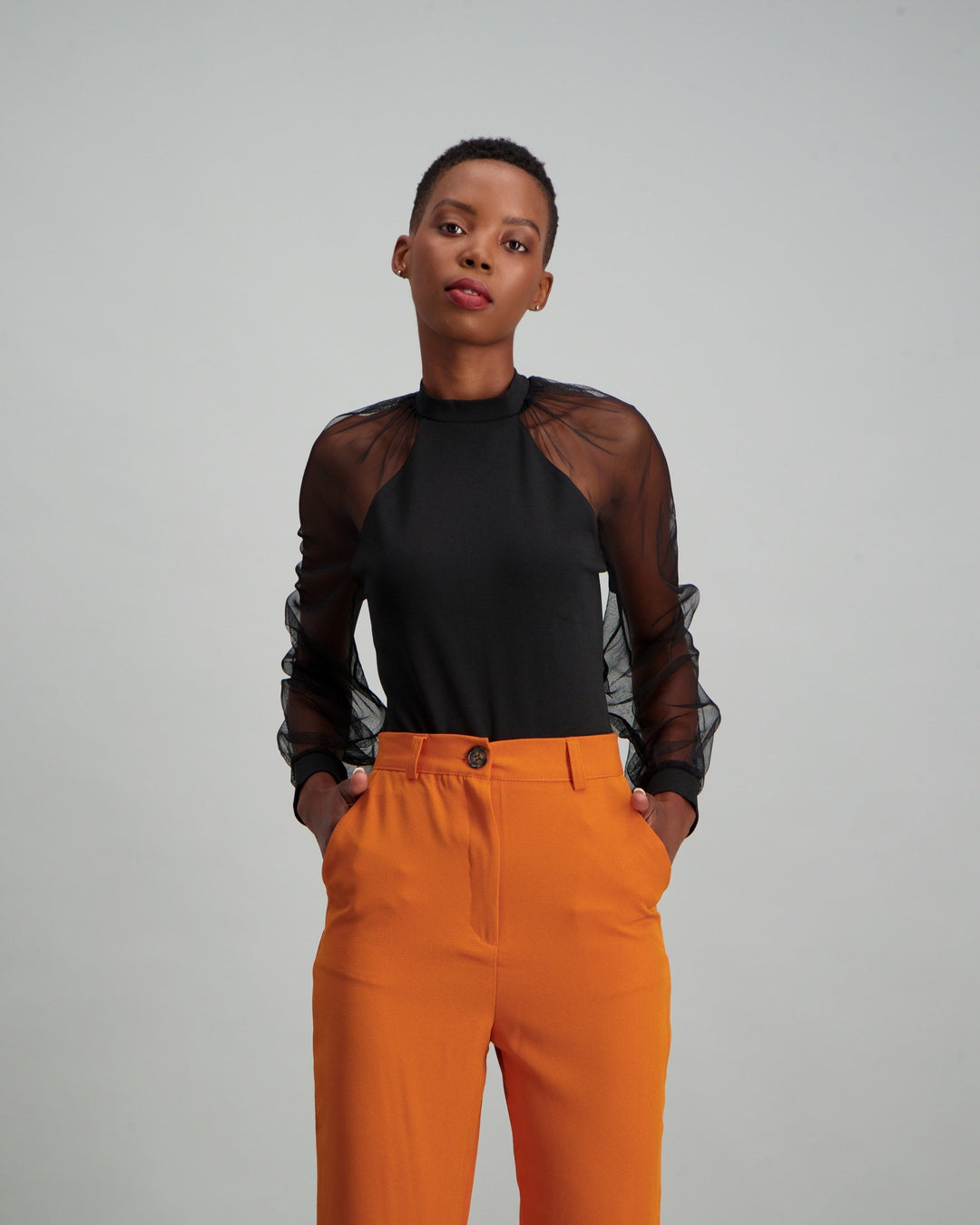 Ladies Long Puff Sleeve Bodysuit - Black