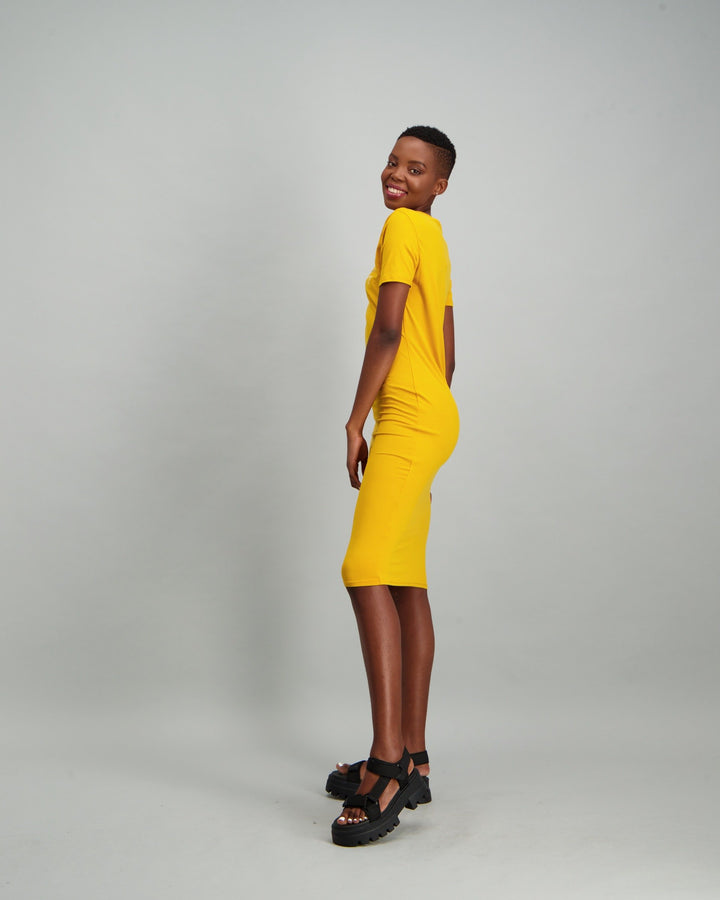 Ladies Tube Slogan Dress - Mustard