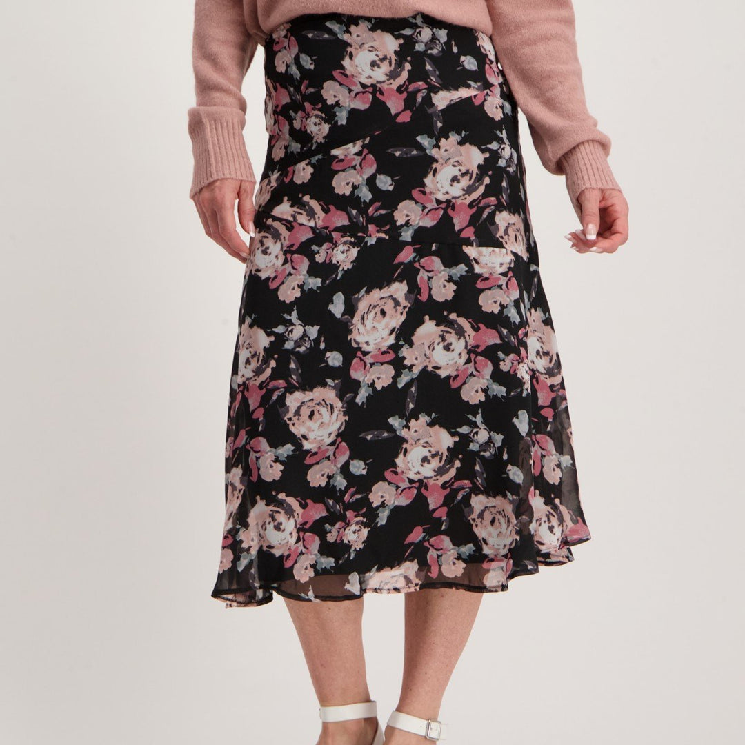 Ladies Floral Skirt - Black
