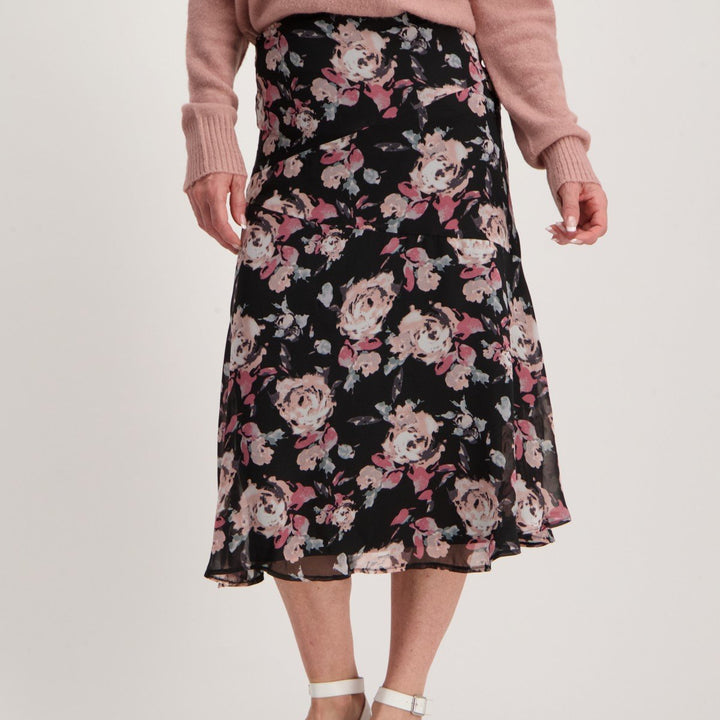 Ladies Floral Skirt - Black