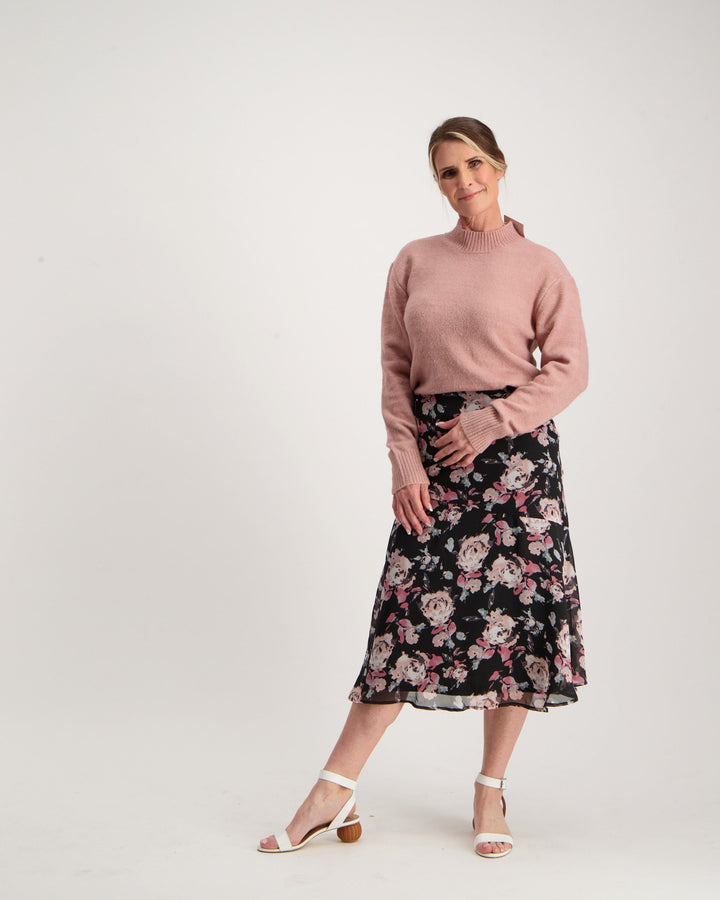 Ladies Floral Skirt - Black