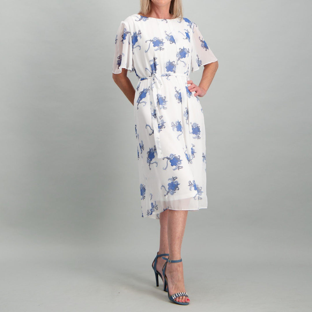 Ladies Print Sheath Dress - Cream