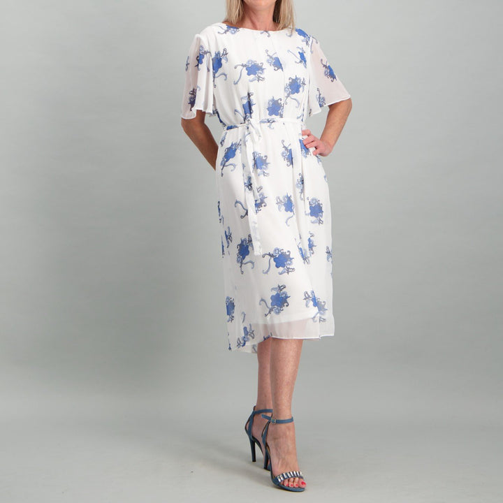 Ladies Print Sheath Dress - Cream