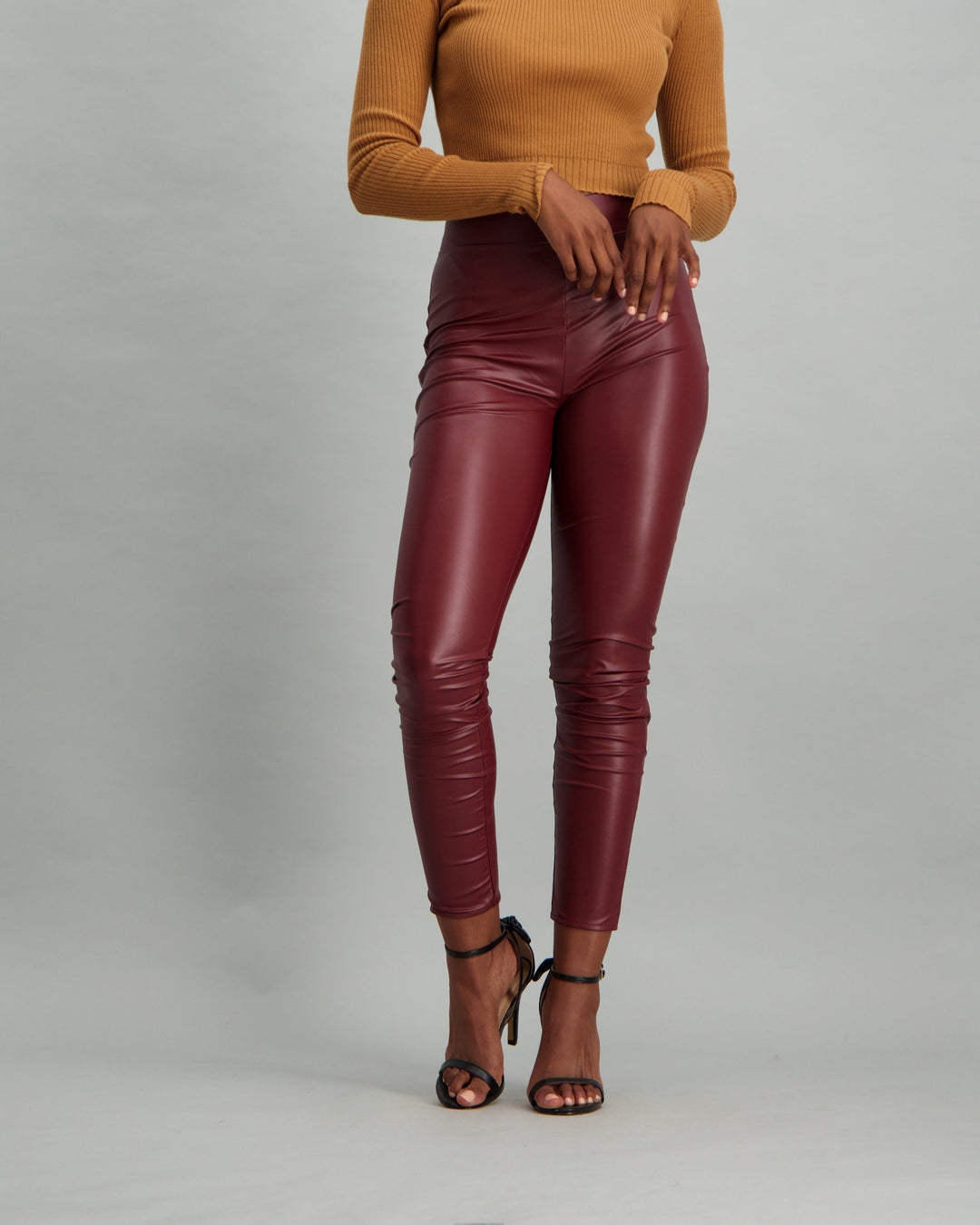 Ladies Faux Leather Legging - Burgundy