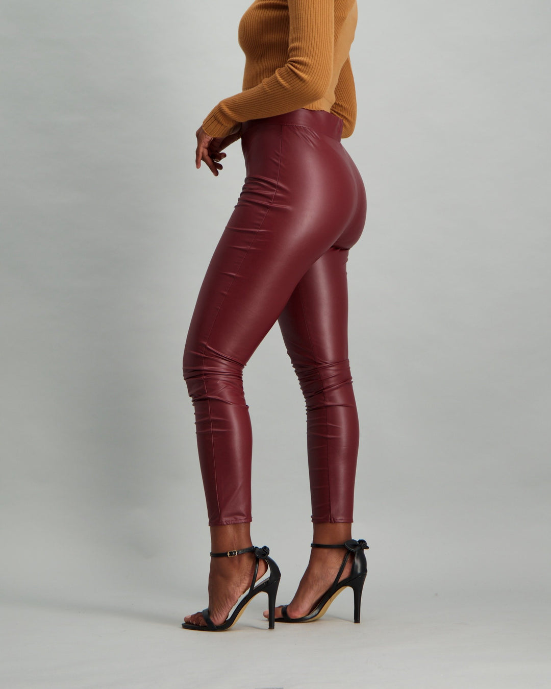 Ladies Faux Leather Legging - Burgundy