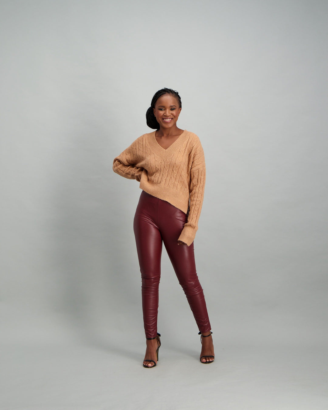 Ladies Faux Leather Legging - Burgundy