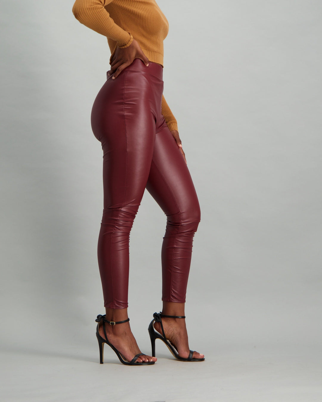 Ladies Faux Leather Legging - Burgundy