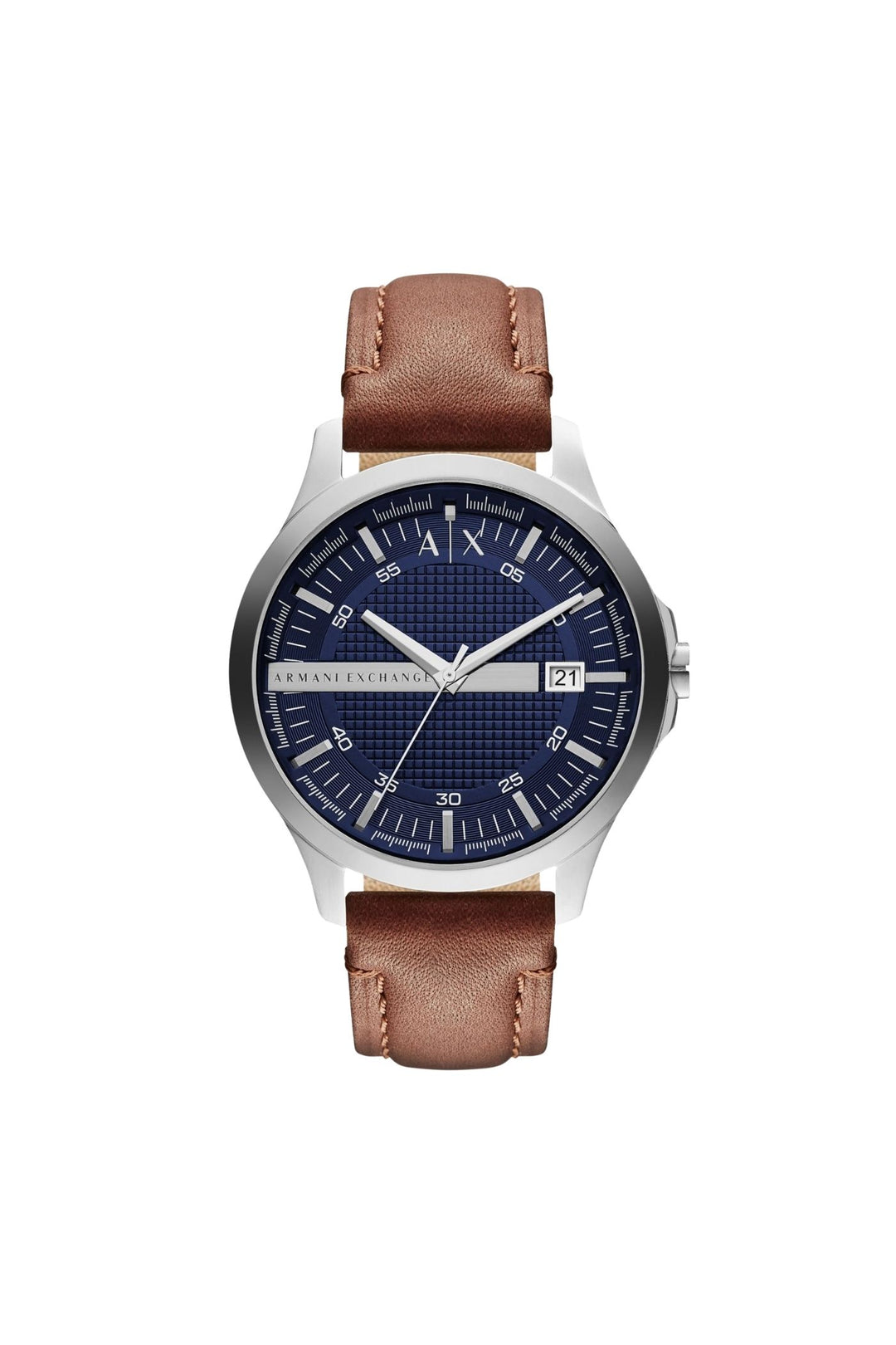 Mens Three-Hand Date Brown Leather Watch