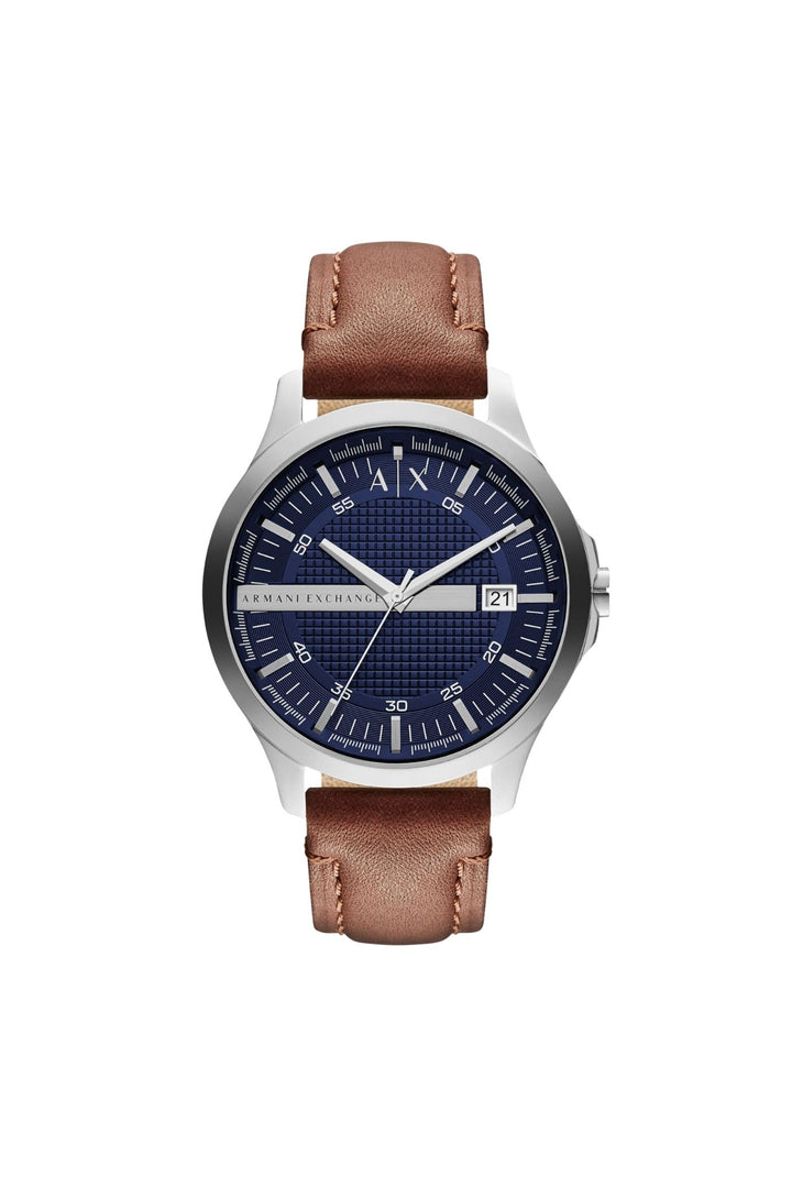 Mens Three-Hand Date Brown Leather Watch