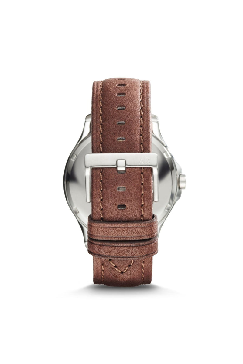 Mens Three-Hand Date Brown Leather Watch