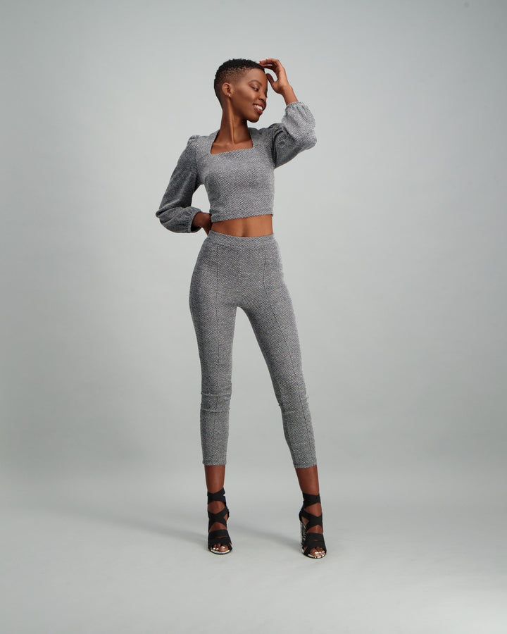 Ladies Longer Length Blouson Sleeve Top - Grey