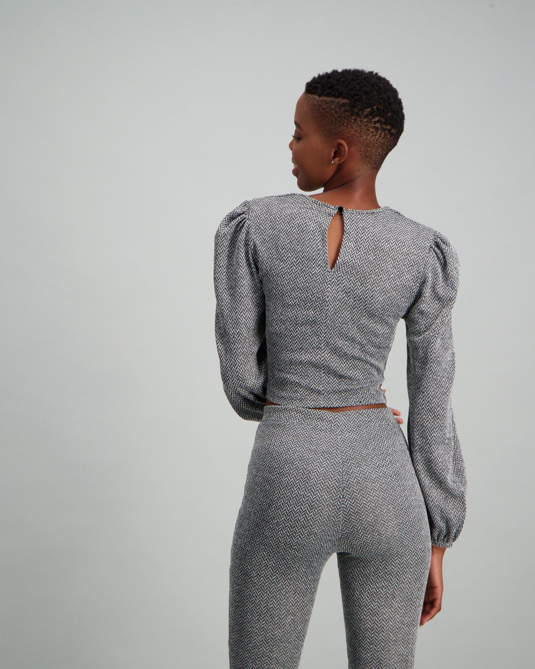 Ladies Longer Length Blouson Sleeve Top - Grey