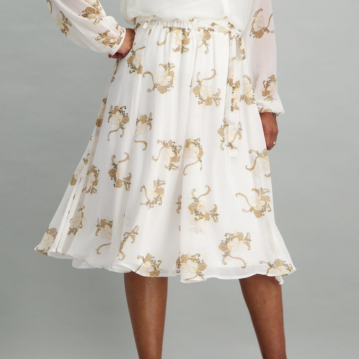 Ladies Floral A-Line Skirt - Cream