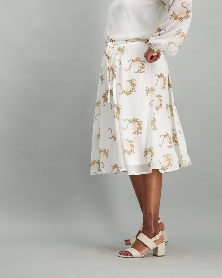 Ladies Floral A-Line Skirt - Cream