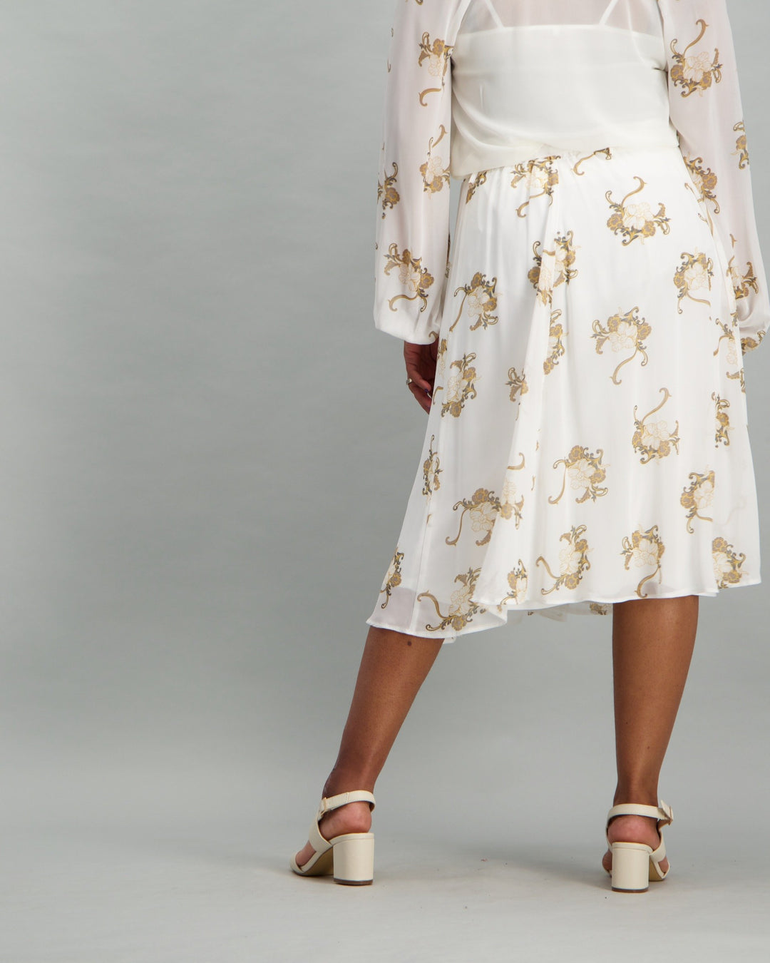 Ladies Floral A-Line Skirt - Cream