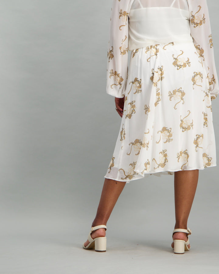 Ladies Floral A-Line Skirt - Cream
