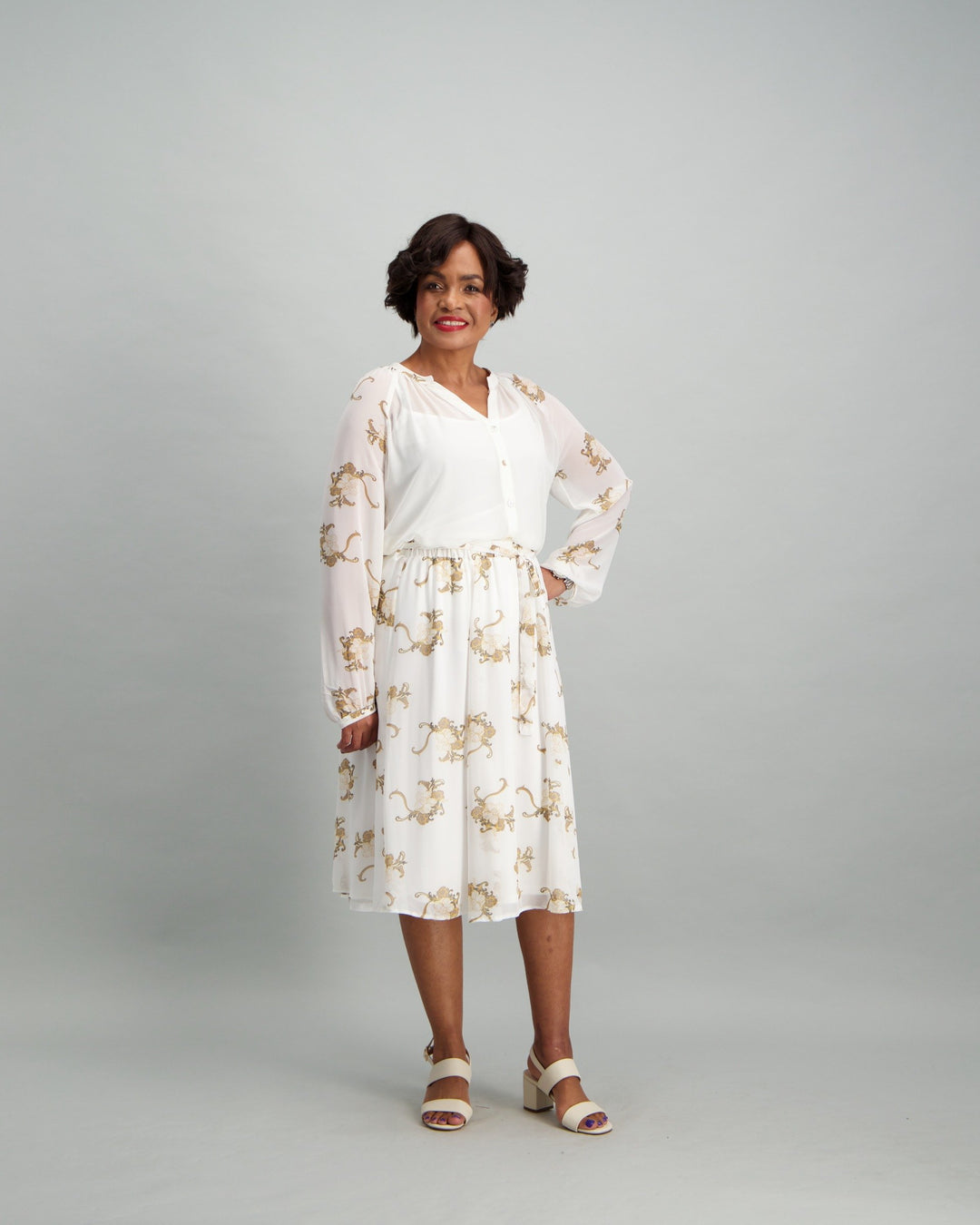 Ladies Floral A-Line Skirt - Cream