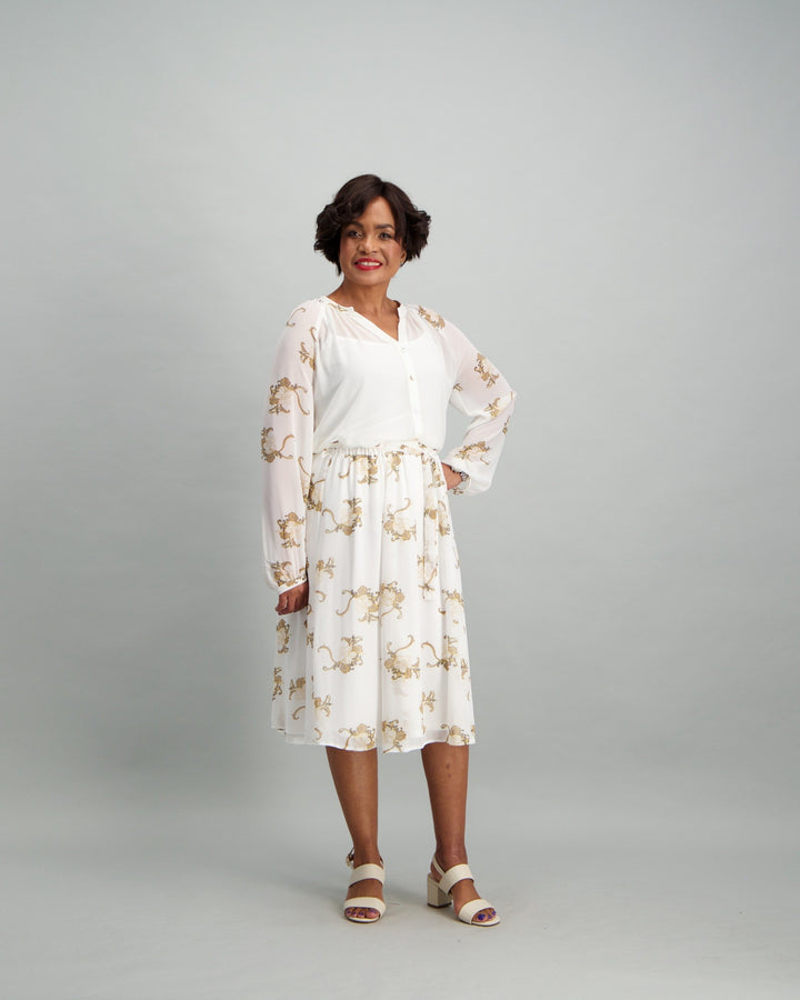 Ladies Floral A-Line Skirt - Cream