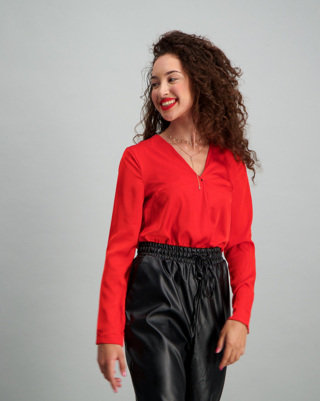 Ladies Long Sleeve Red Bodysuit - Red