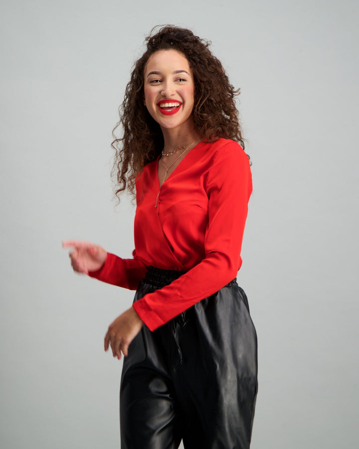 Ladies Long Sleeve Red Bodysuit - Red