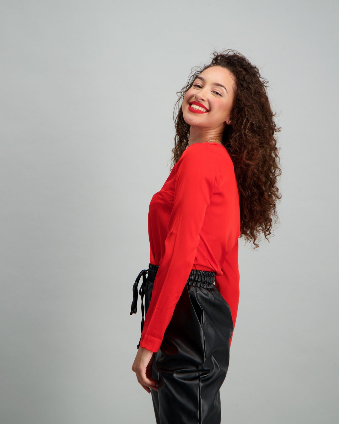 Ladies Long Sleeve Red Bodysuit - Red