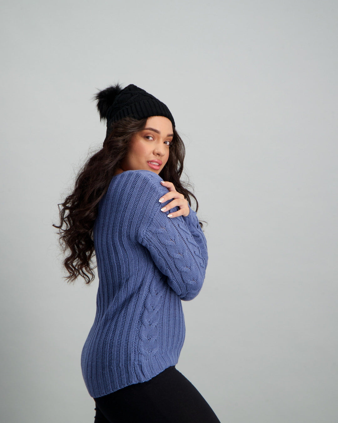 Ladies Mid Blue Hi-Lo Chunky Pullover