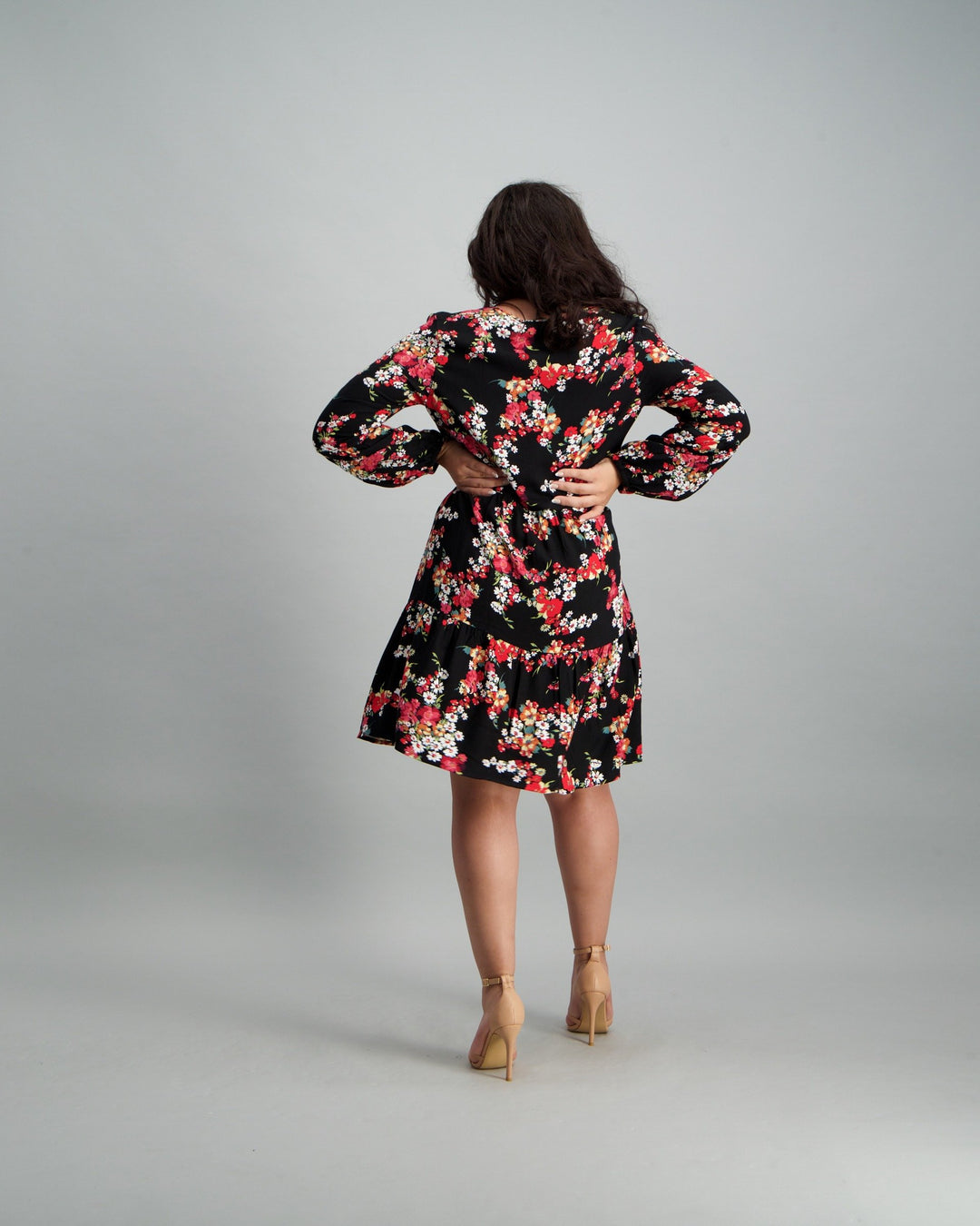 Ladies 2-Tier Floral Baby Doll Dress - Black