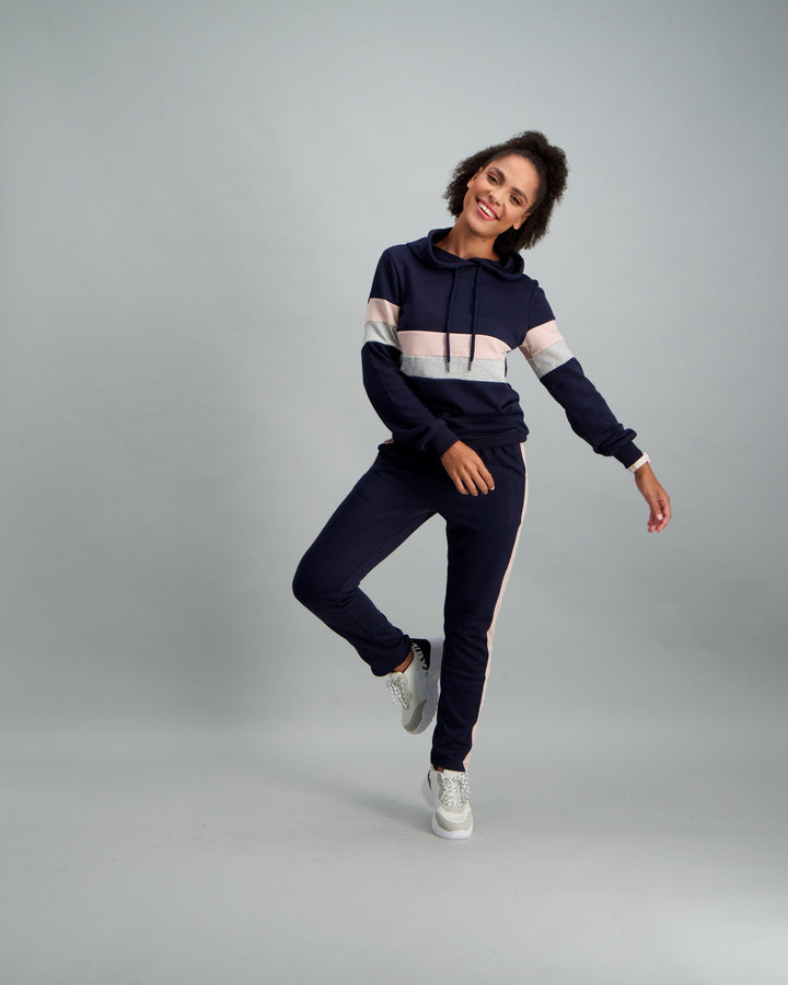 Ladies Navy & Pink Fleece Track Pant