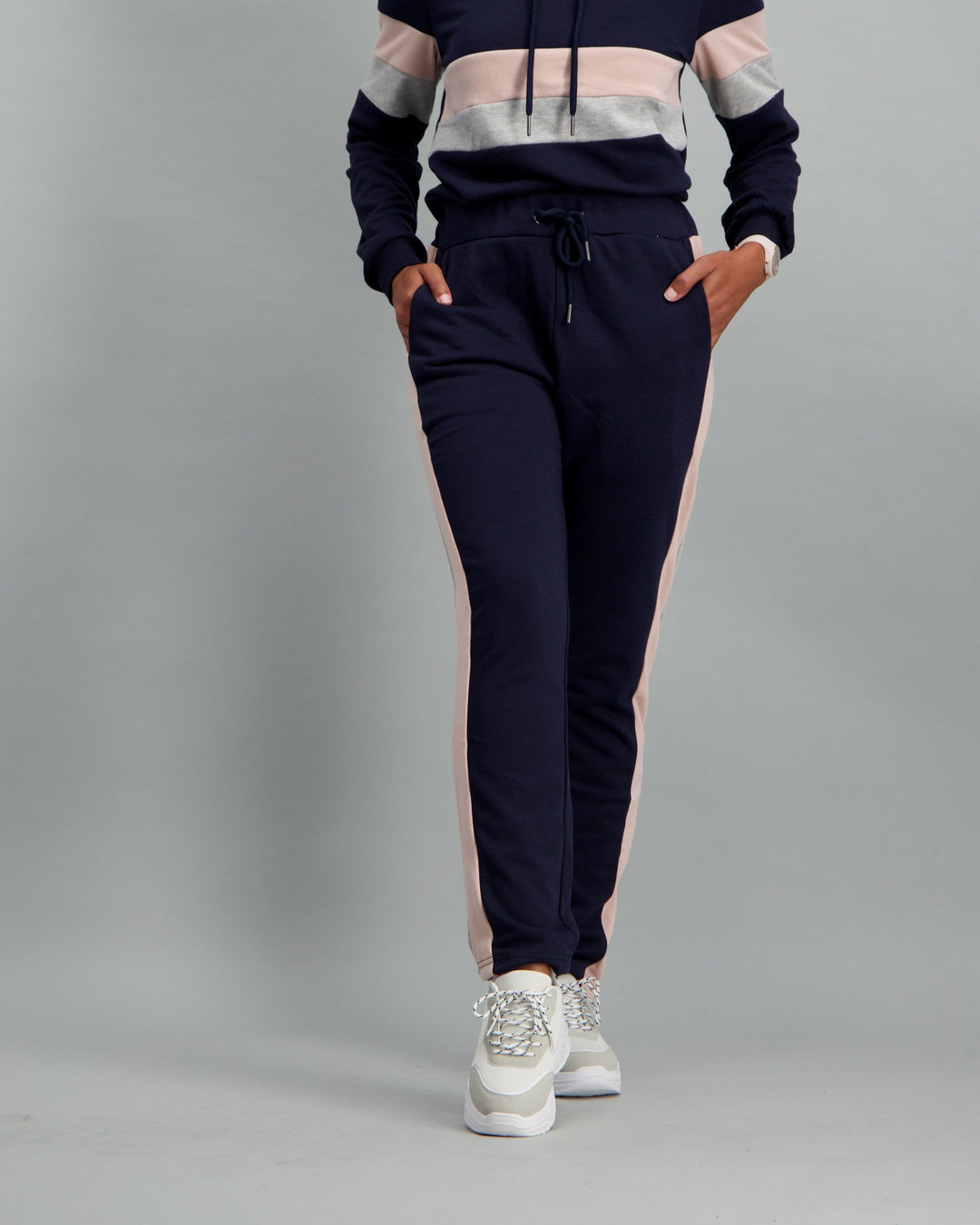 Ladies Navy & Pink Fleece Track Pant