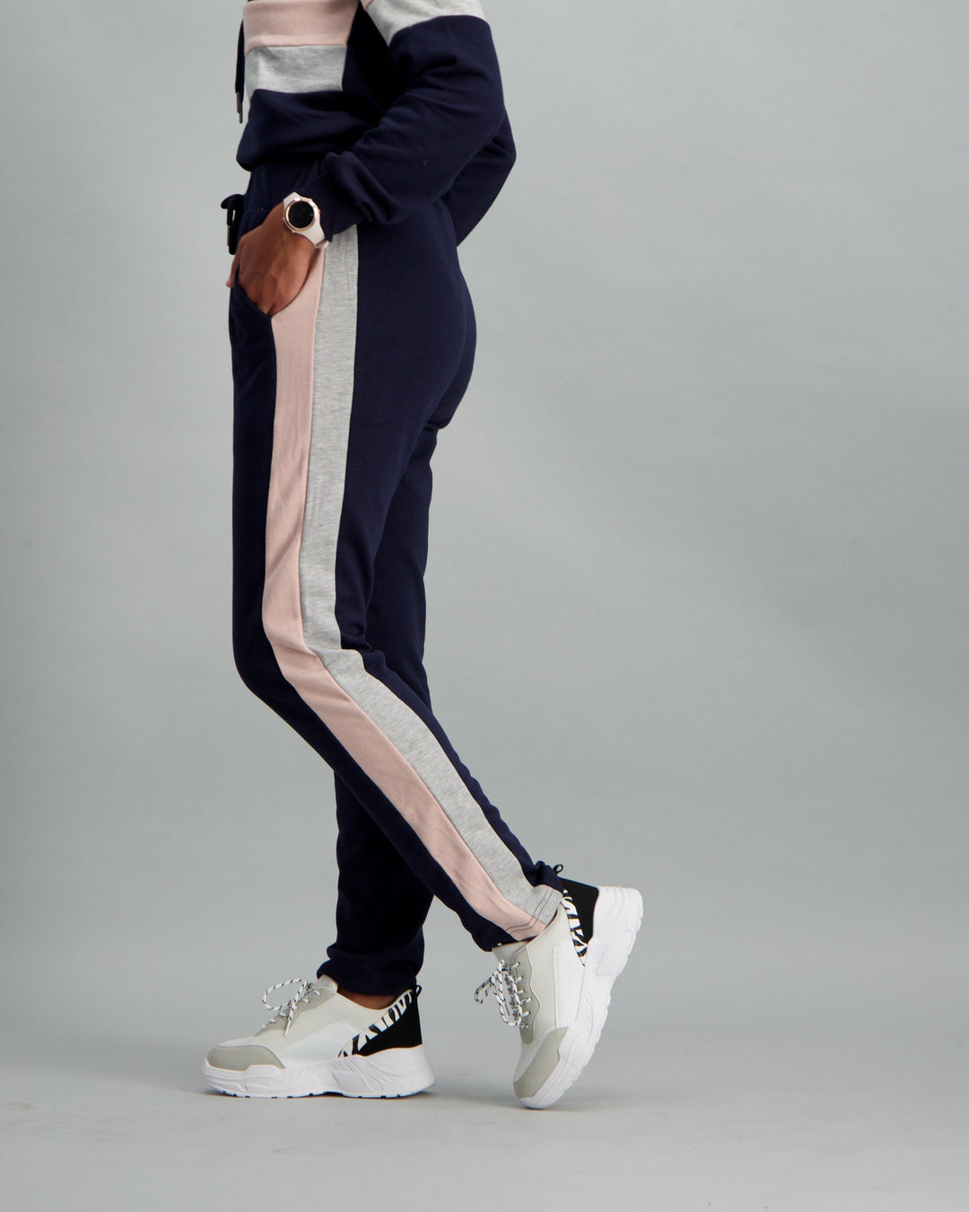 Ladies Navy & Pink Fleece Track Pant