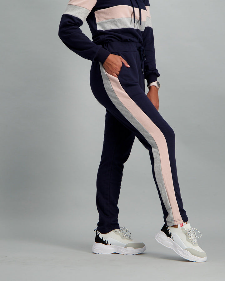 Ladies Navy & Pink Fleece Track Pant