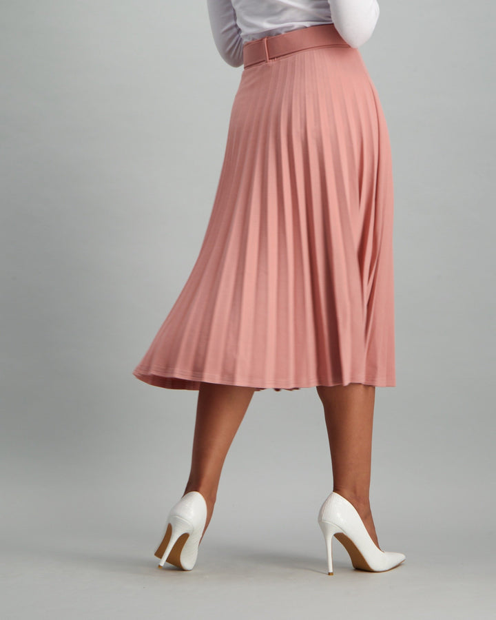 Ladies Belted Pleated Skirt - Light Pink