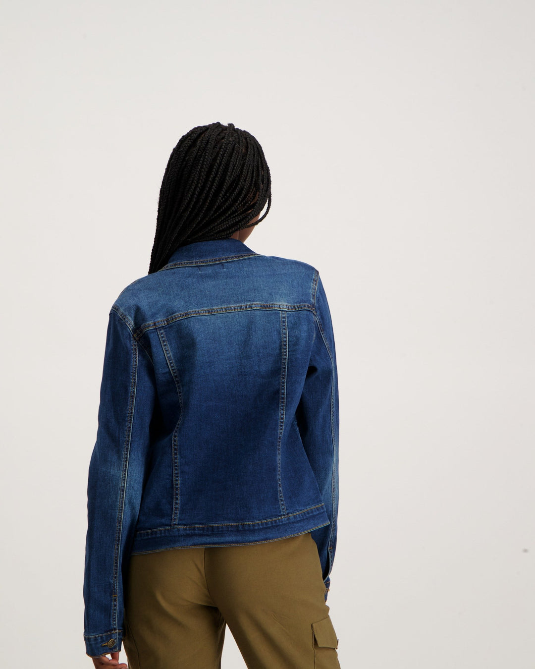 Ladies Mid Wash Dark Blue Denim Jacket