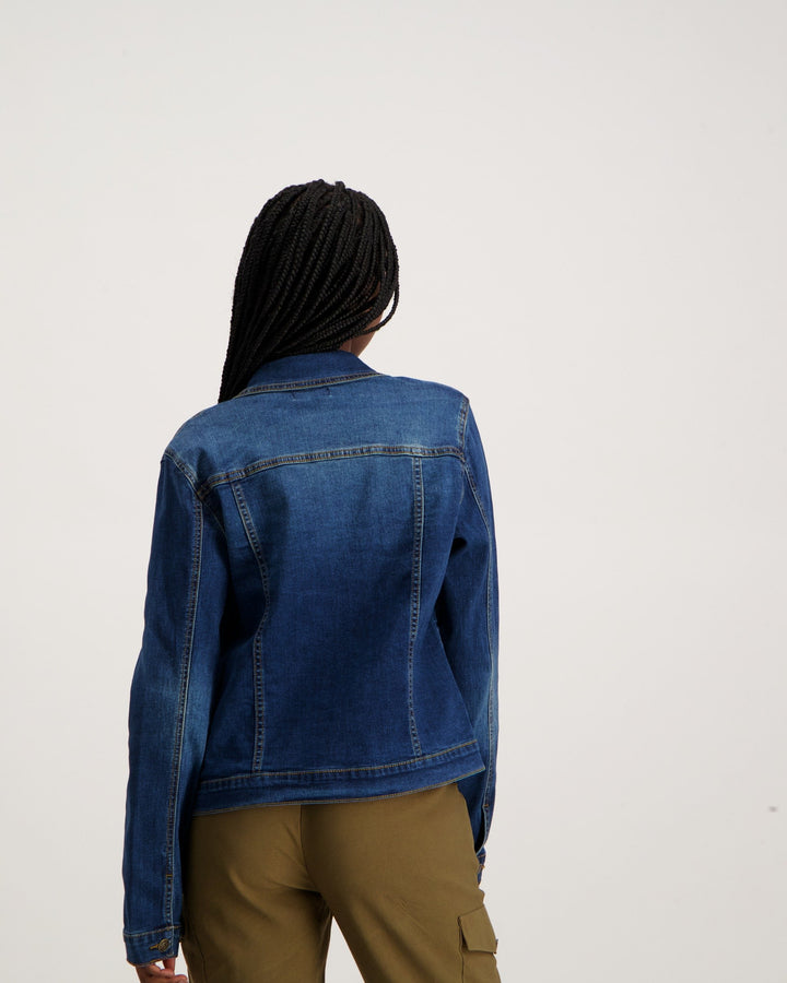 Ladies Mid Wash Dark Blue Denim Jacket